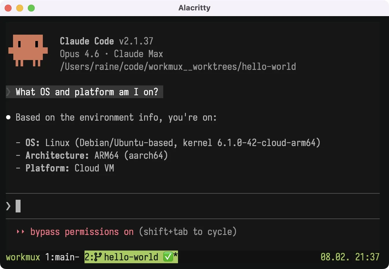 Claude Code running inside a Lima VM sandbox